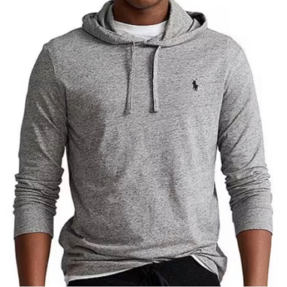 Polo Ralph Lauren Cotton Jersey Long-Sleeved Hoodie. Size Large. Heather Grey